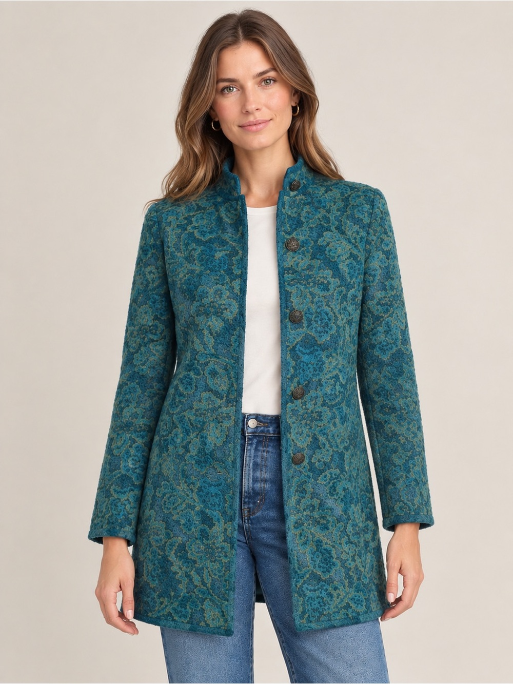 Sundance Wool Sweater Jacket Women Medium Blue Floral Button Front Boho Western